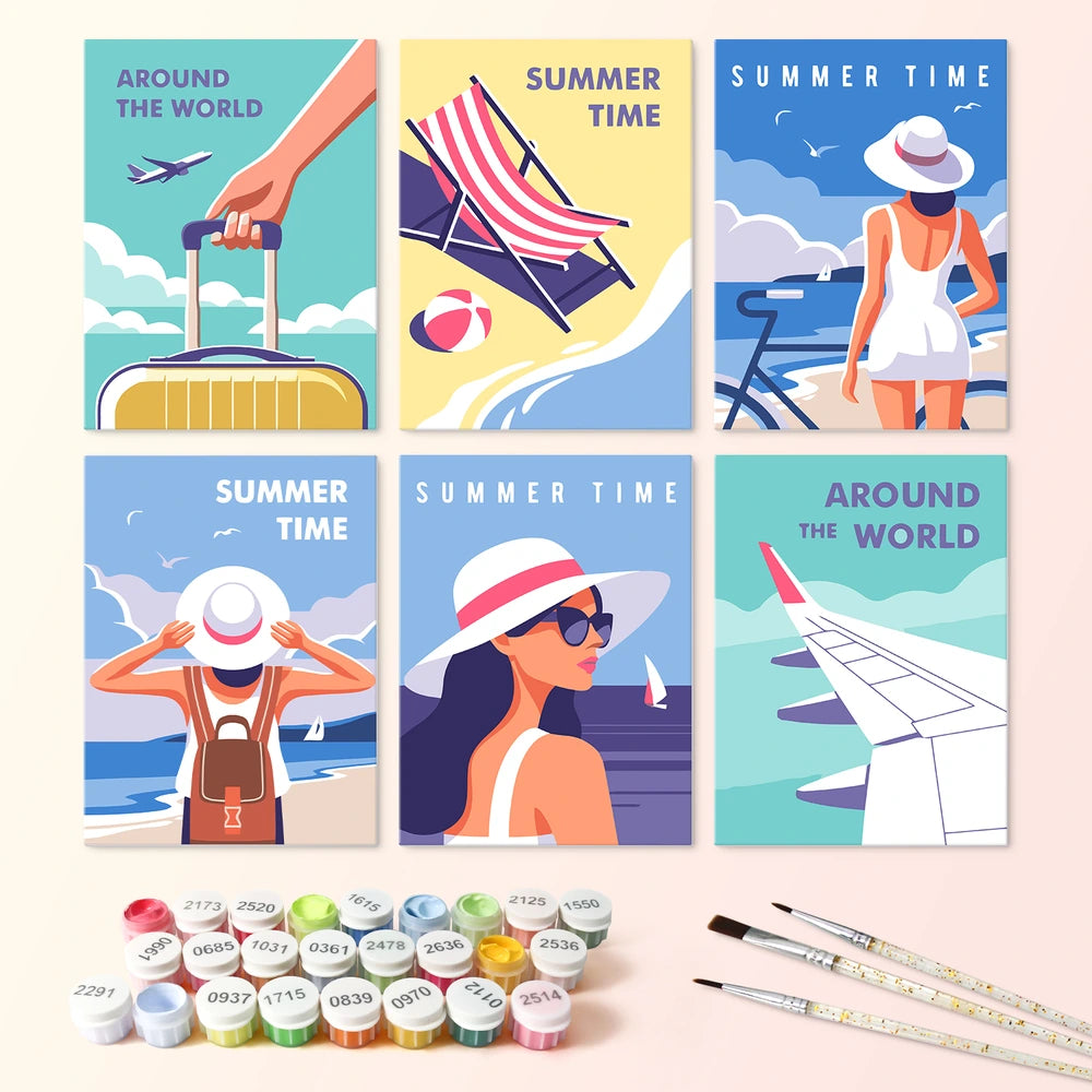 Paint by Numbers – 6 Mini Paintings | Summer Time Travel Posters