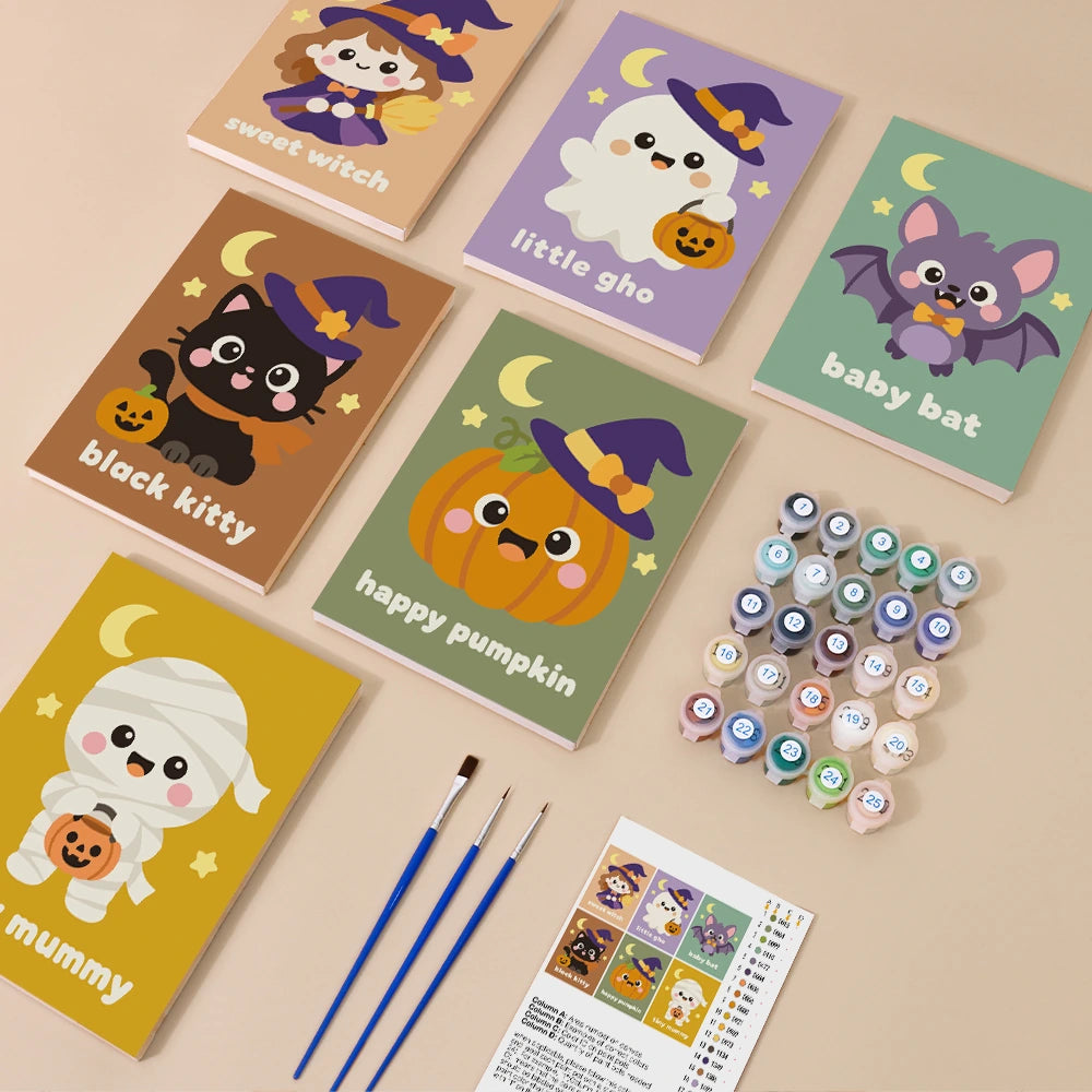 Paint by Numbers – 6 Mini Paintings | Sweet Witch and Baby Bat Set