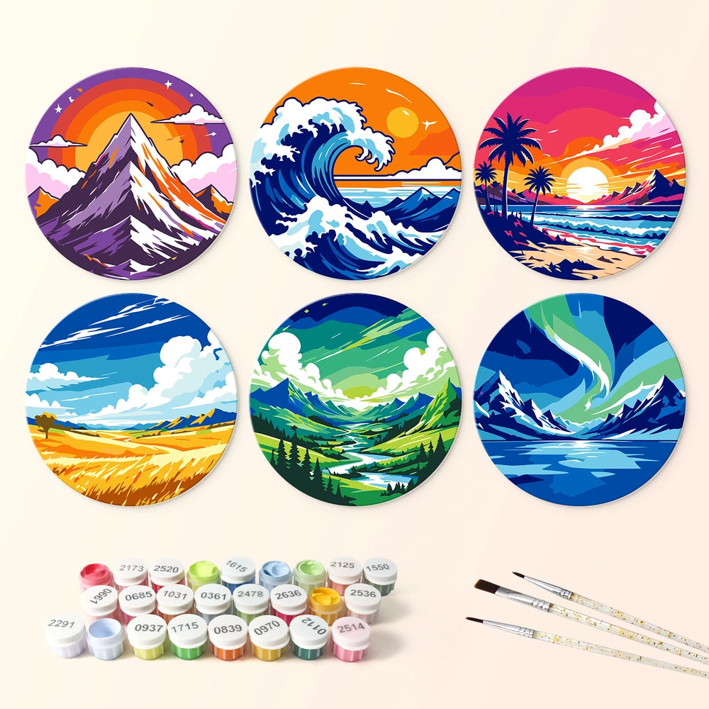 Paint by Numbers – 6 Mini Paintings | Vivid Nature Rounds (Round)