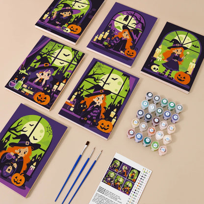 Paint by Numbers – 6 Mini Paintings | Witches at the Window Set