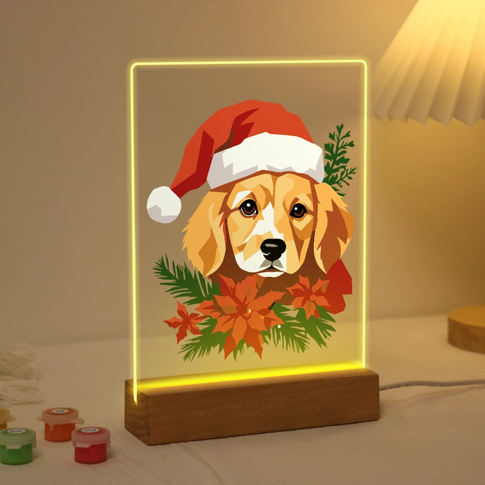 Paint by Numbers - Christmas Light | Golden Retriever in a Santa Hat