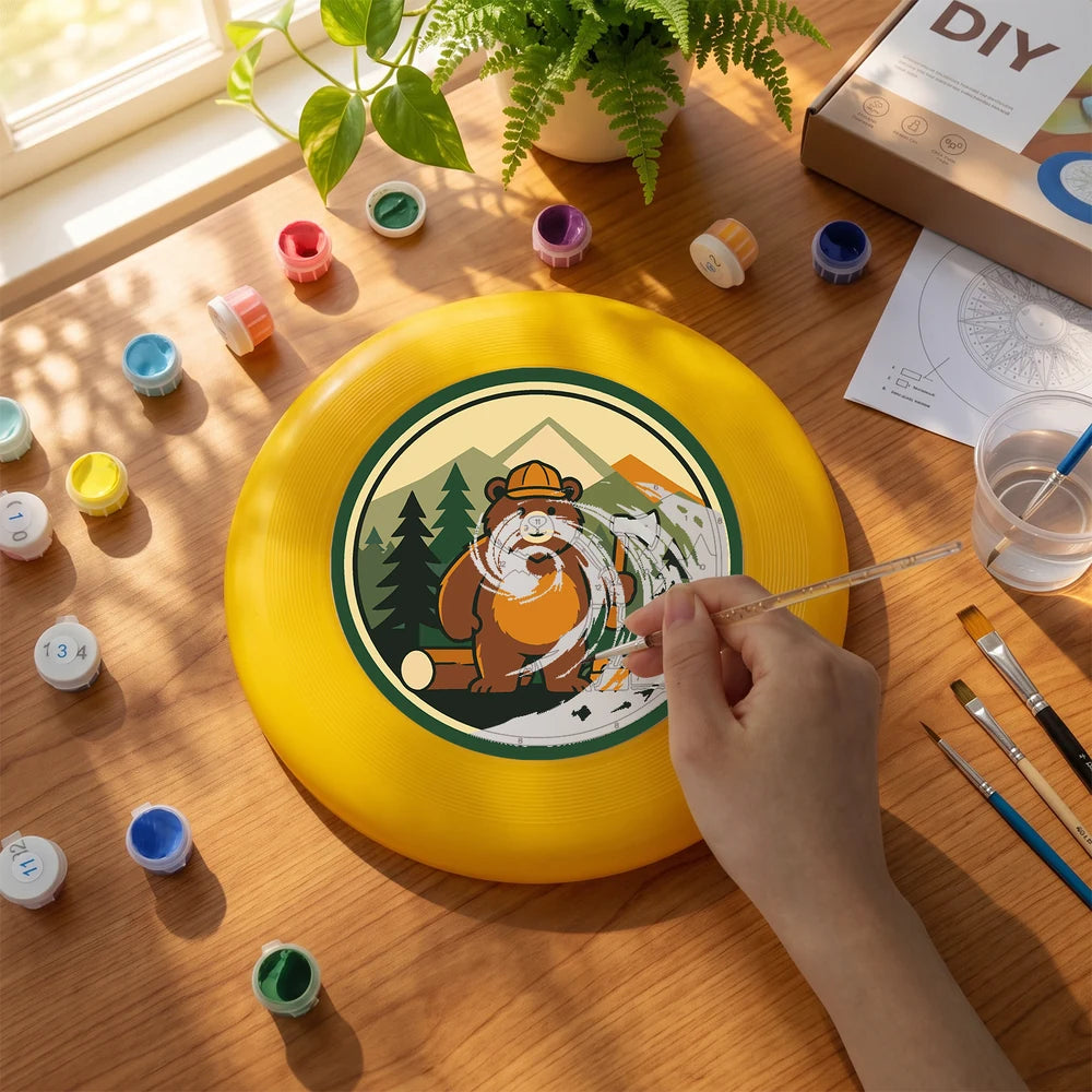 
Paint by Numbers - Frisbee | Camping Bear with an Axe