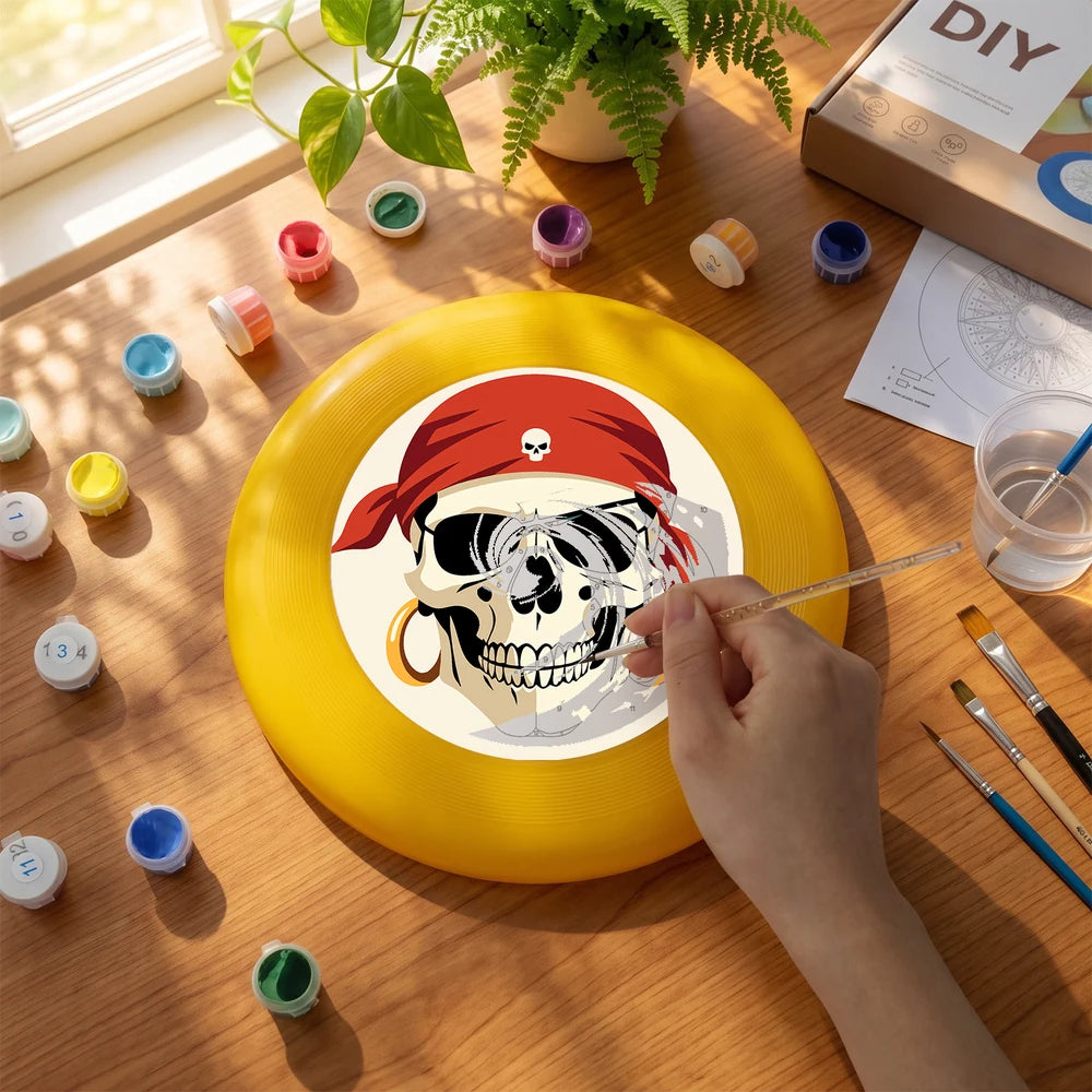 
Paint by Numbers - Frisbee | Pirate Skull in Red