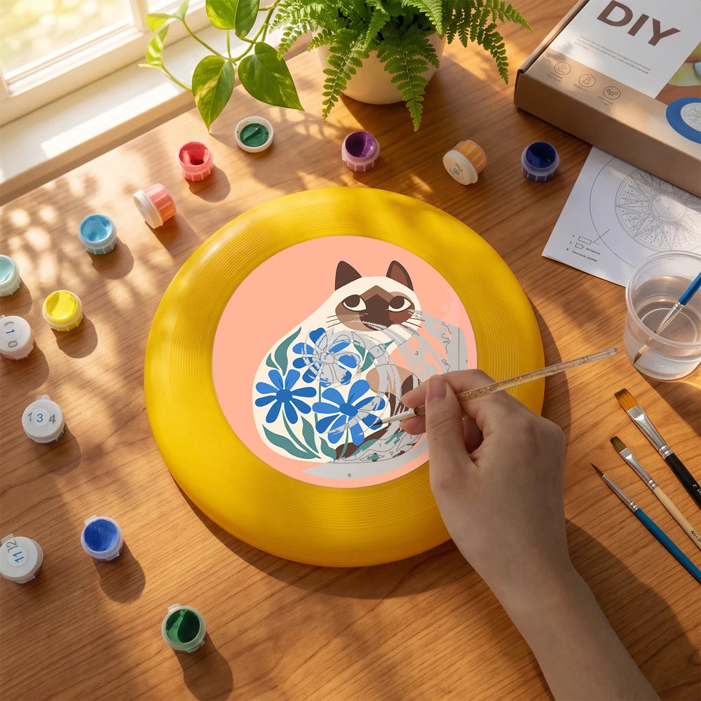 Paint by Numbers - Frisbee | Siamese Cat with Blue Flowers