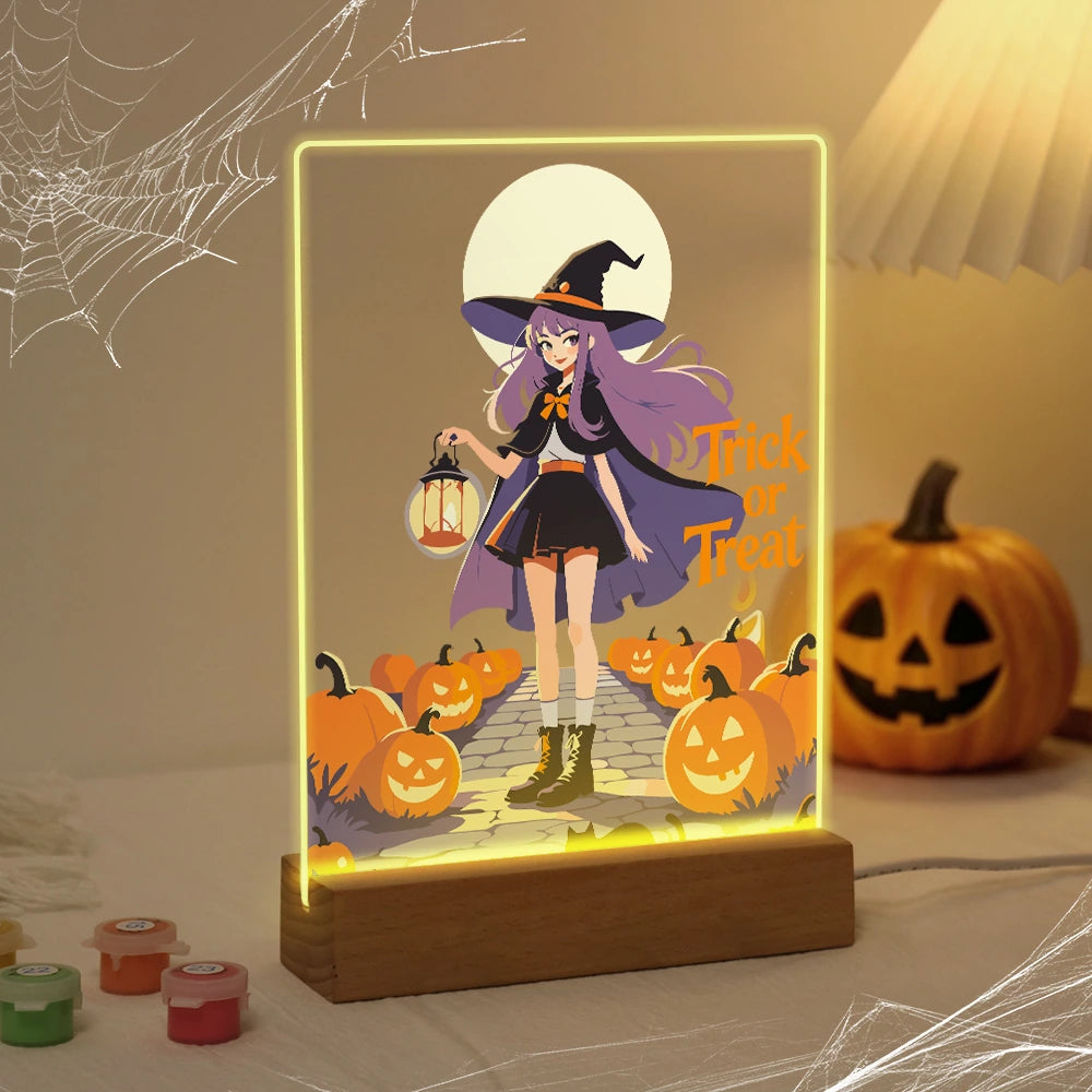 Paint by Numbers - Halloween Light | Witch with Lantern at Full Moon