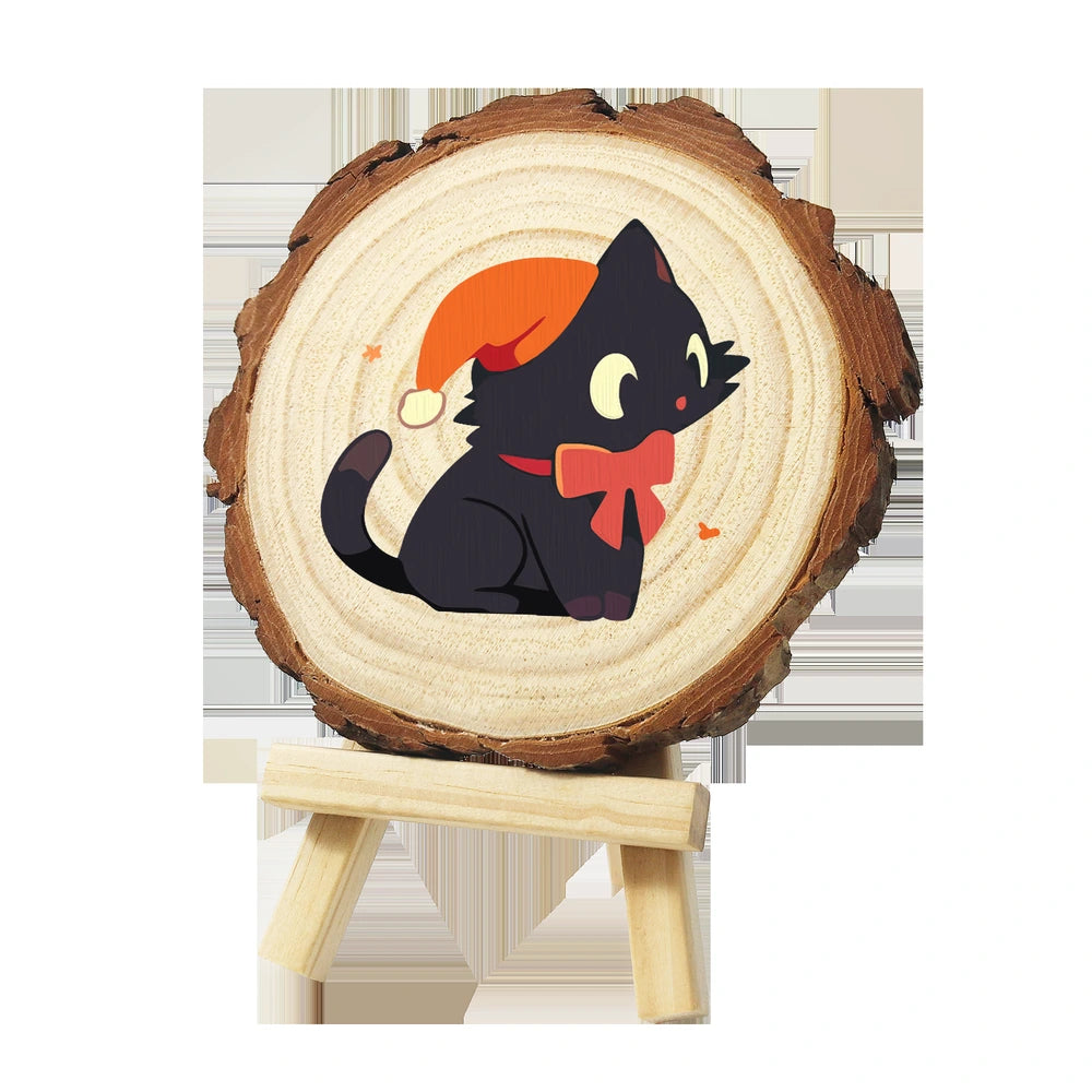 
Paint by Numbers - Wood Slice | Black Cat with an Orange Hat