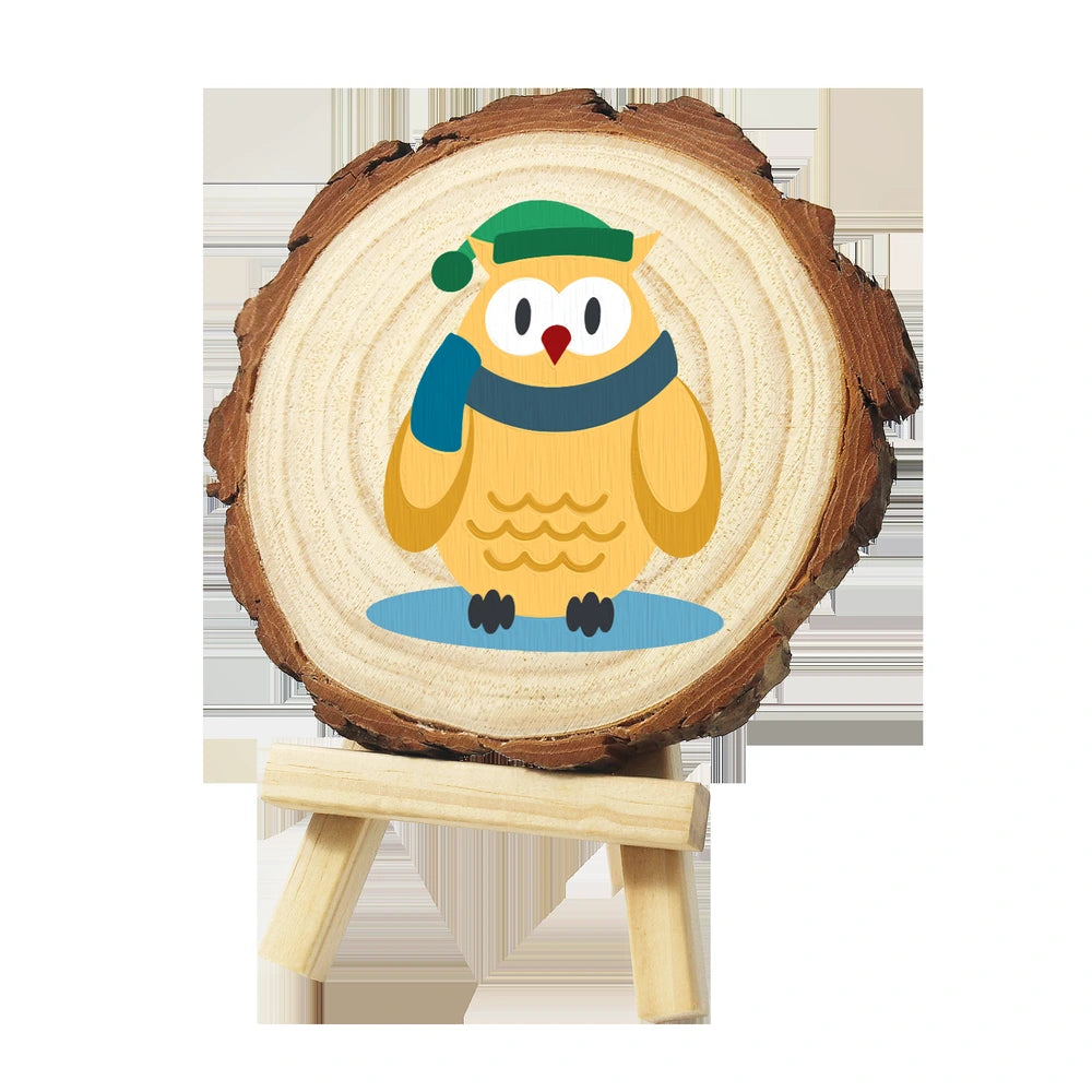 Paint by Numbers - Wood Slice | Owl in a Winter Scarf