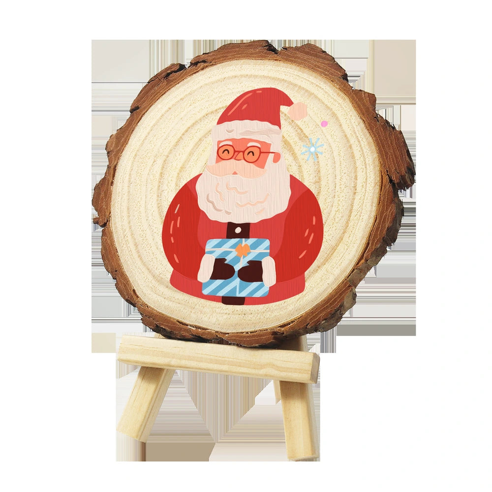 
Paint by Numbers - Wood Slice | Santa with a Blue Gift