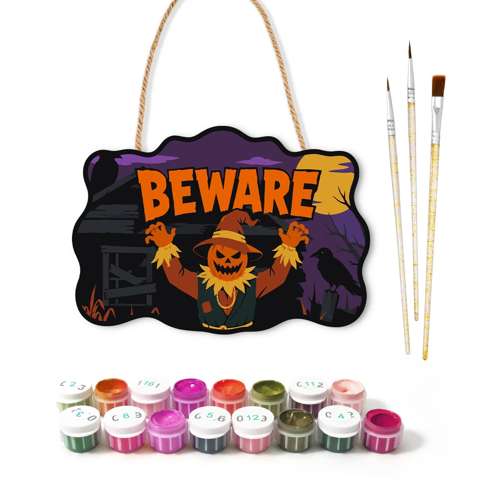 Paint by Numbers - Wooden Door Hanger | Beware Scarecrow at Night