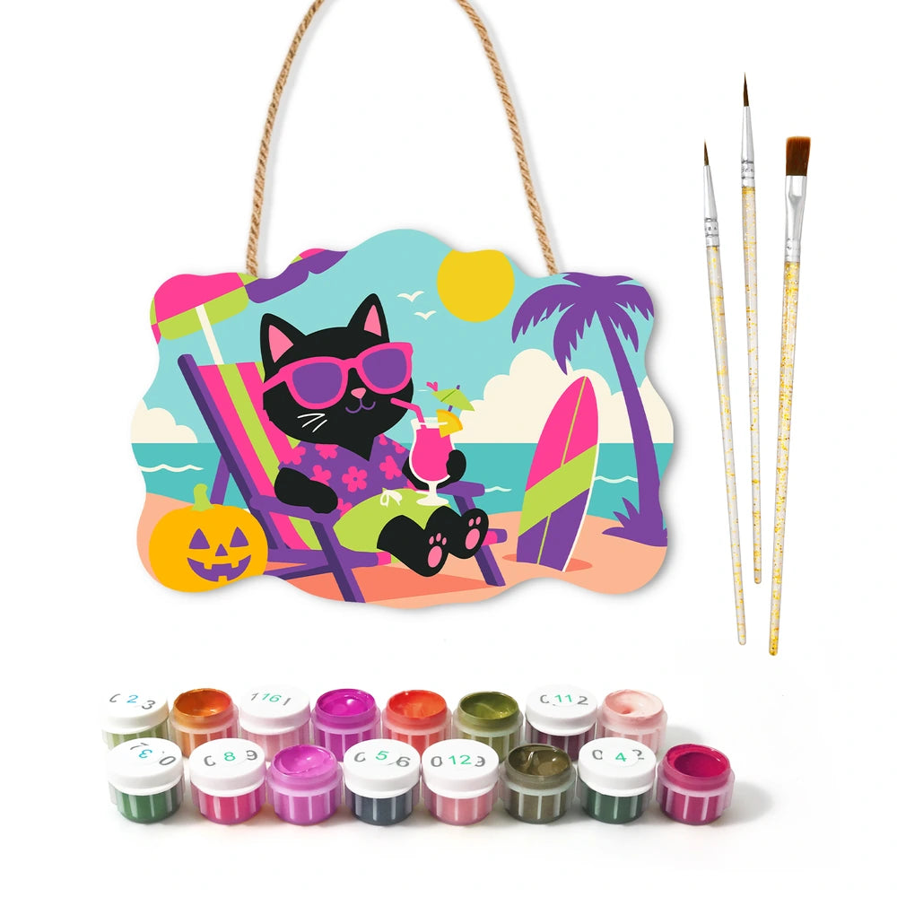 
Paint by Numbers - Wooden Door Hanger | Black Cat on Vacation