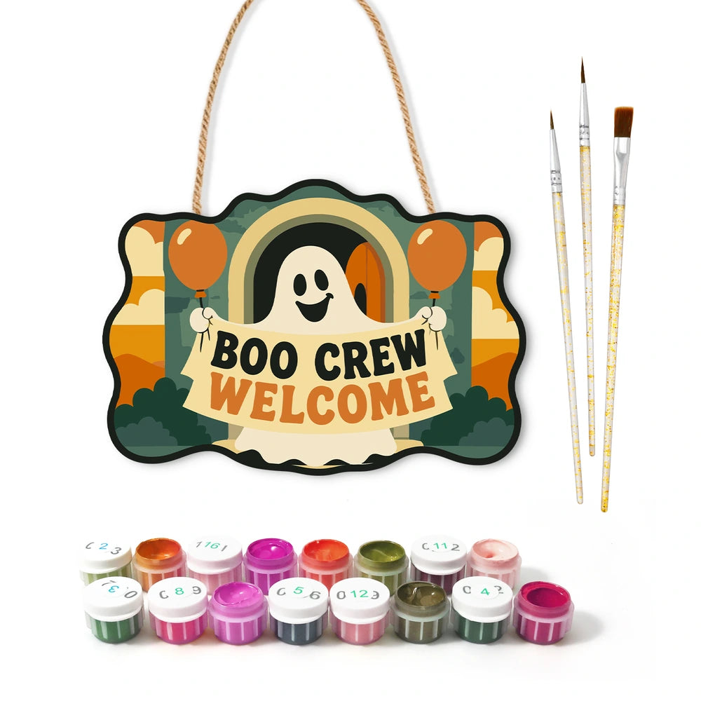 Paint by Numbers - Wooden Door Hanger | Boo Crew Welcome