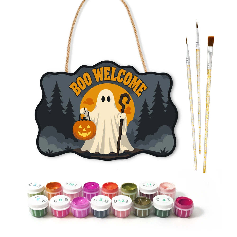 Paint by Numbers - Wooden Door Hanger | Boo Welcome Ghost