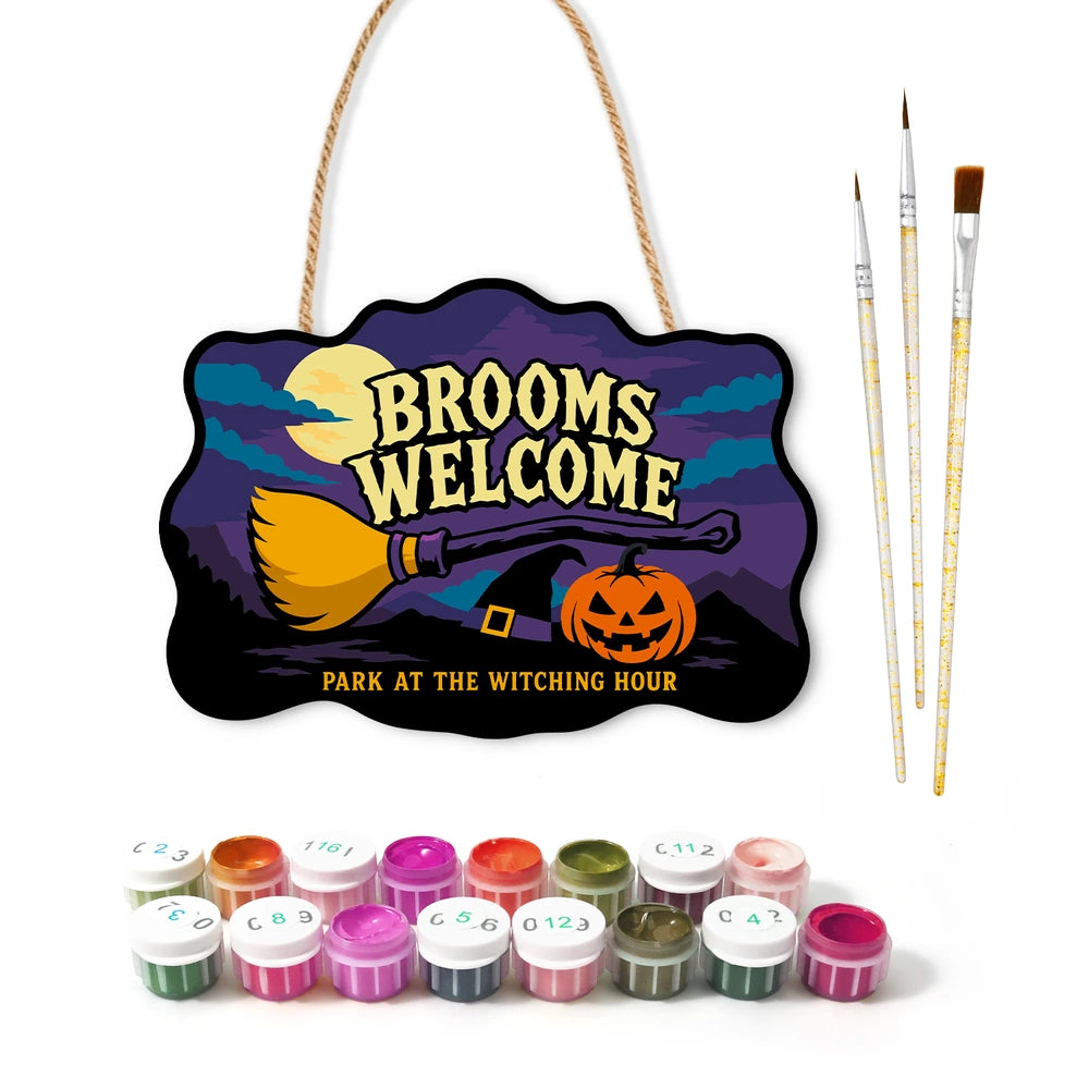 
Paint by Numbers - Wooden Door Hanger | Brooms Welcome