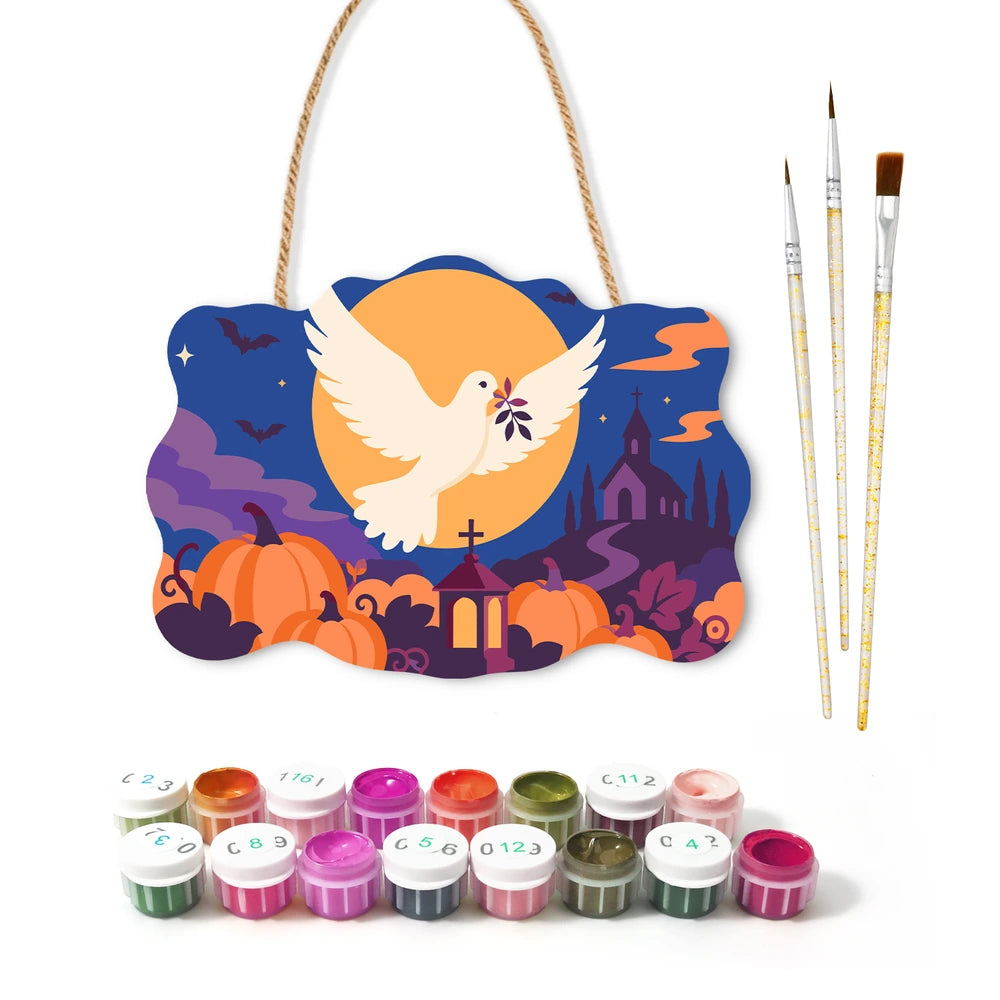 Paint by Numbers - Wooden Door Hanger | Dove Over the Pumpkin Patch