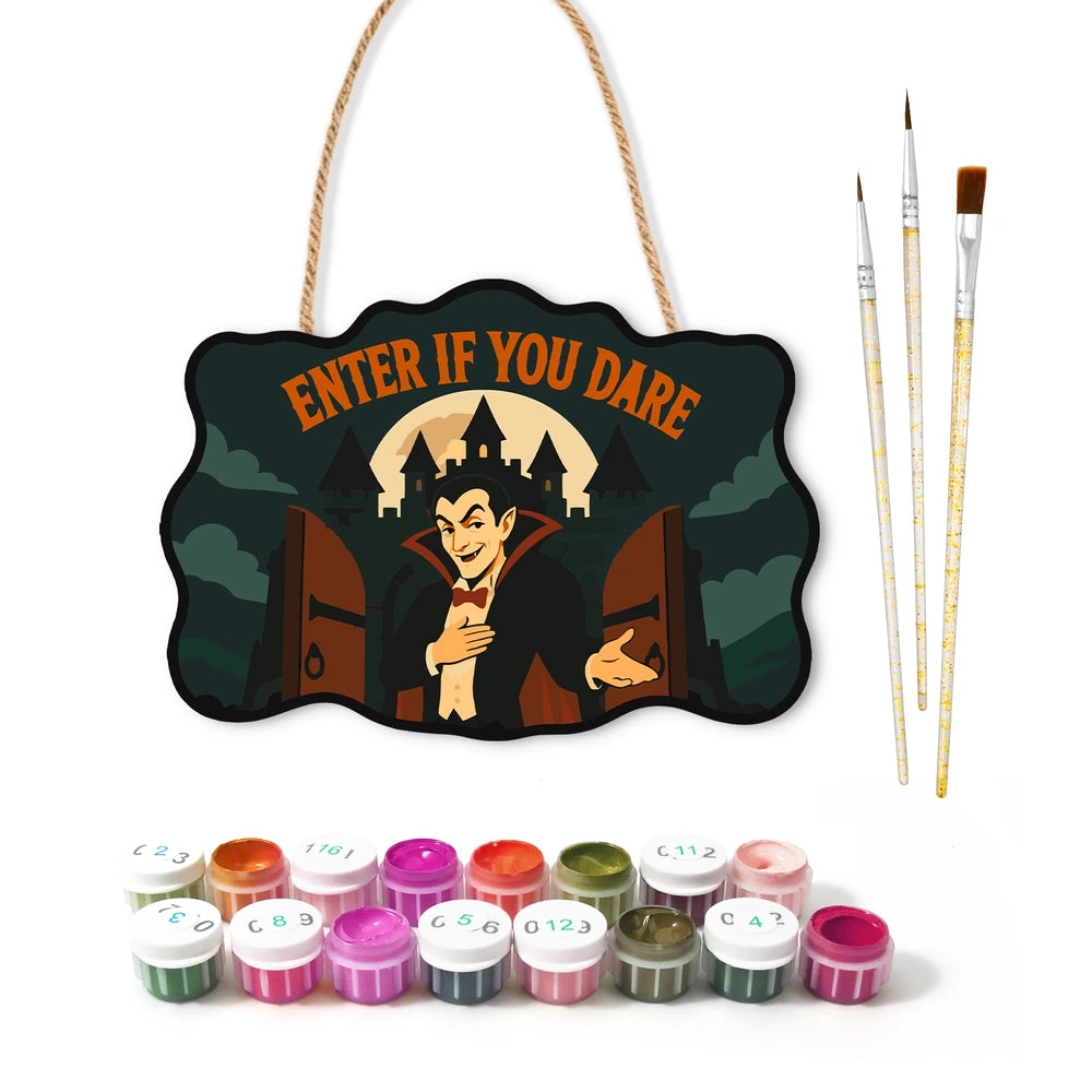 
Paint by Numbers - Wooden Door Hanger | Enter If You Dare Vampire