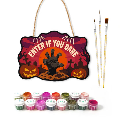 Paint by Numbers - Wooden Door Hanger | Enter If You Dare Zombie Hand