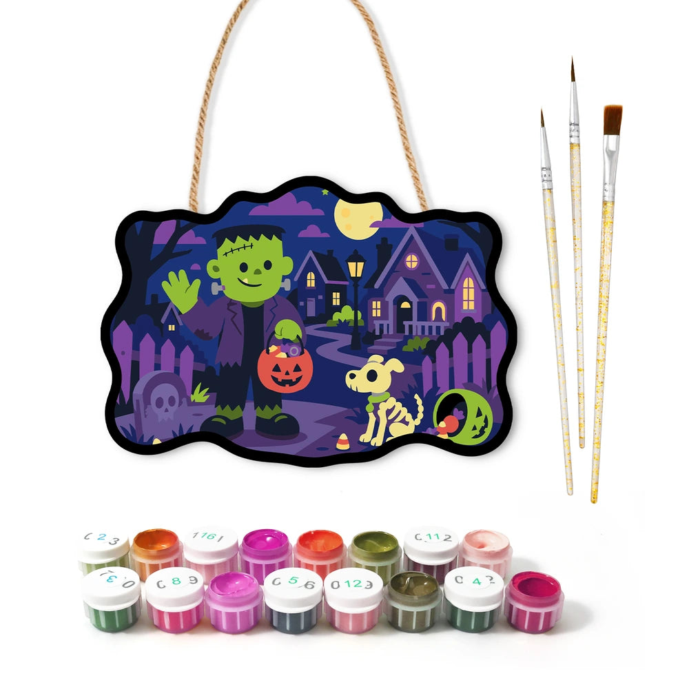 Paint by Numbers - Wooden Door Hanger | Frankenstein Trick-or-Treating