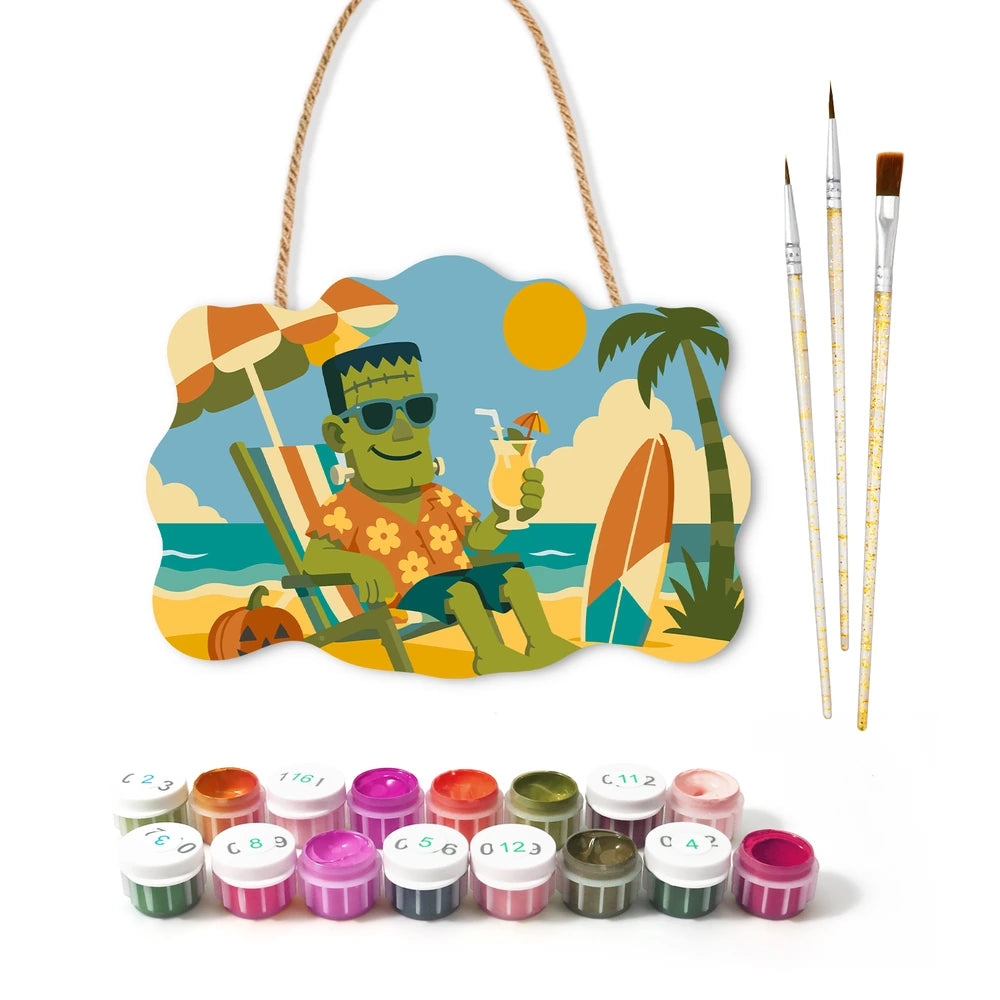 Paint by Numbers - Wooden Door Hanger | Frankenstein on Vacation
