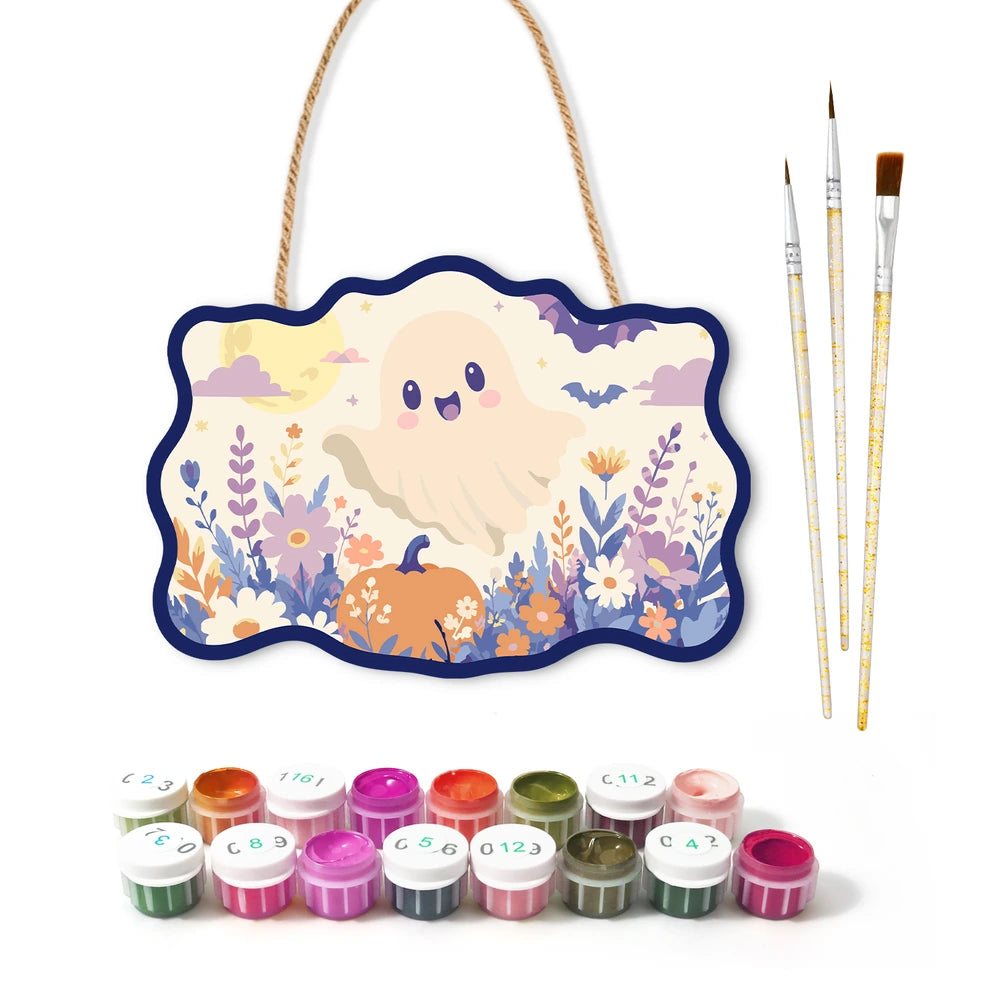 Paint by Numbers - Wooden Door Hanger | Ghost in a Flower Meadow