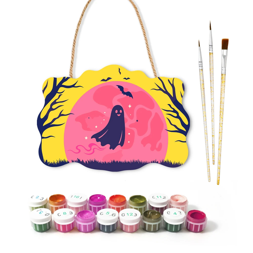 Paint by Numbers - Wooden Door Hanger | Ghost in the Pink Moon