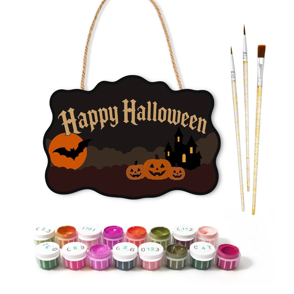 Paint by Numbers - Wooden Door Hanger | Happy Halloween Haunted Castle