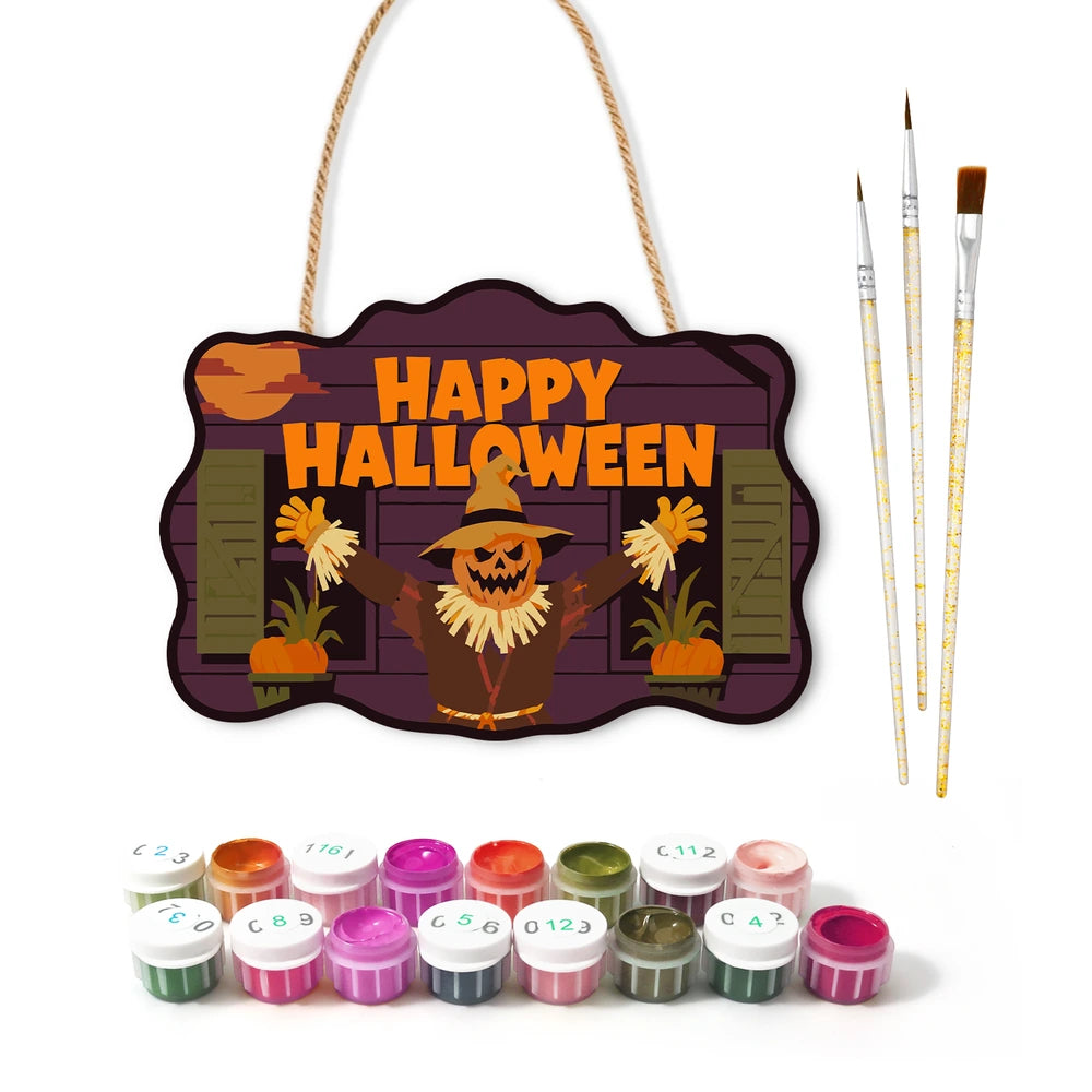 Paint by Numbers - Wooden Door Hanger | Happy Halloween Scarecrow at the Barn
