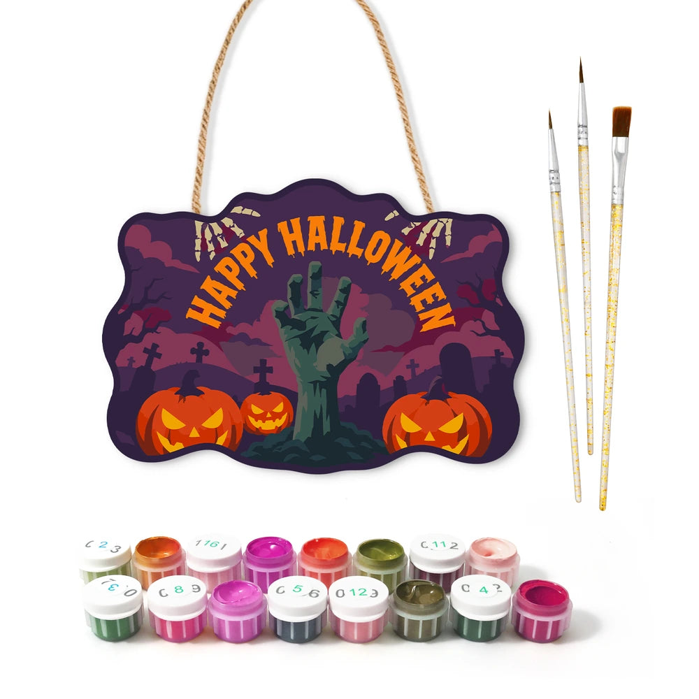 Paint by Numbers - Wooden Door Hanger | Happy Halloween Zombie Hand