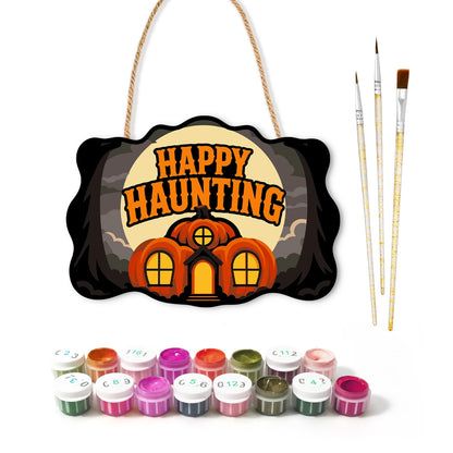 Paint by Numbers - Wooden Door Hanger | Happy Haunting Pumpkin House