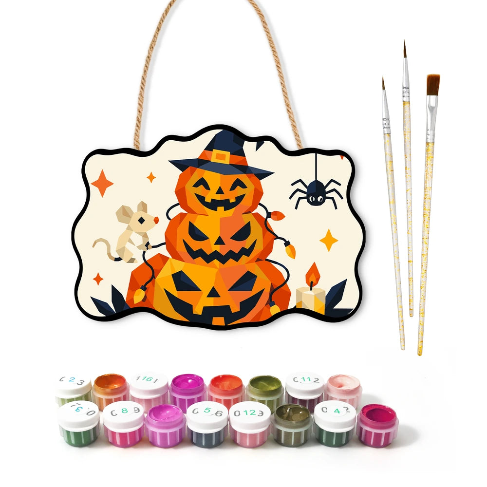 Paint by Numbers - Wooden Door Hanger | Jack-o'-Lantern Tower with a Mouse