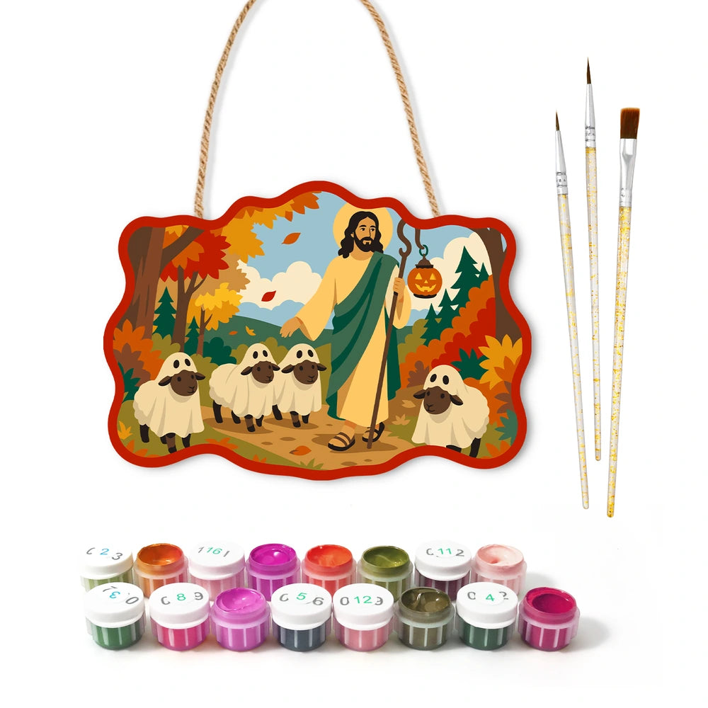 Paint by Numbers - Wooden Door Hanger | Jesus the Shepherd with a Lantern