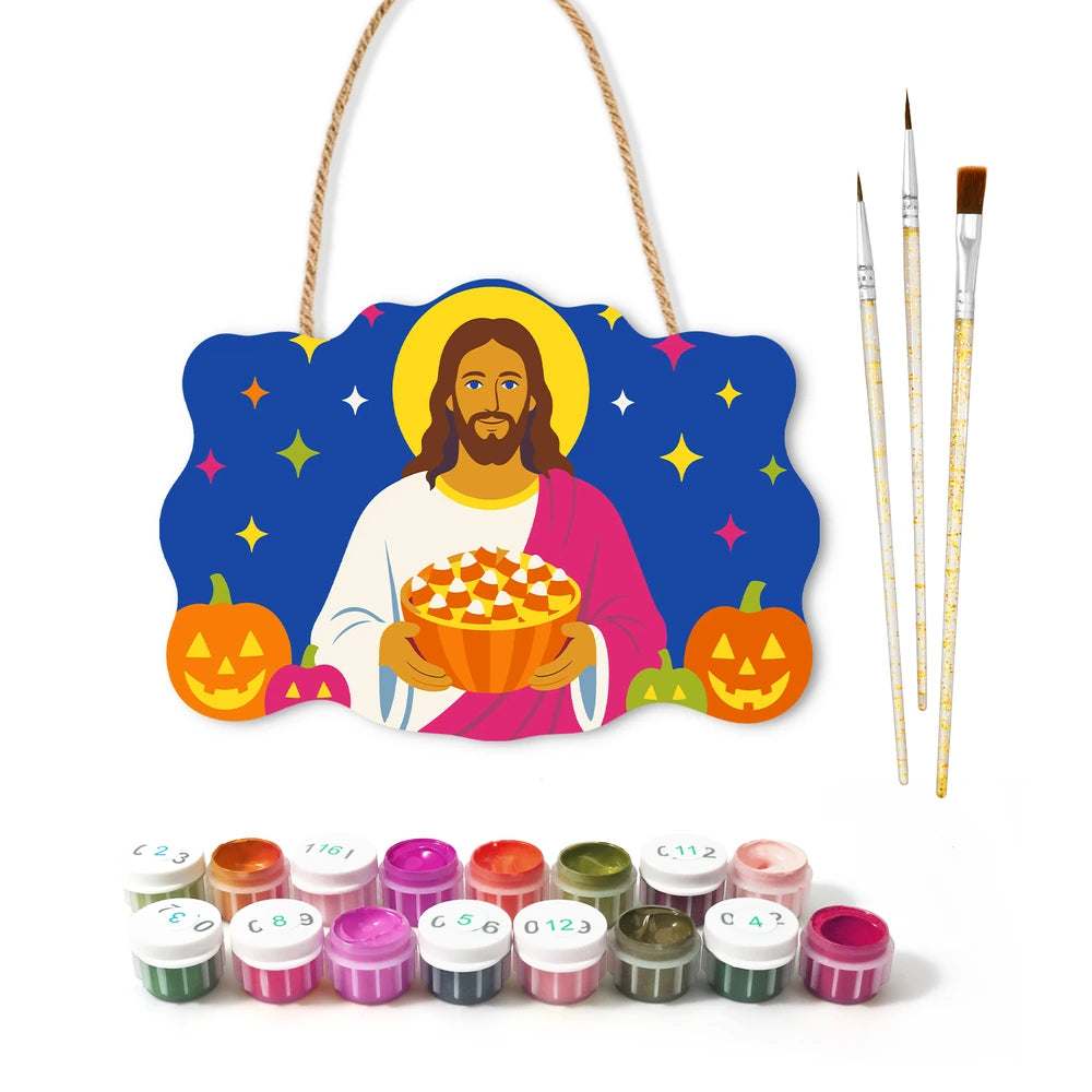 Paint by Numbers - Wooden Door Hanger | Jesus with a Pumpkin Pie