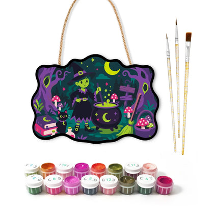 Paint by Numbers - Wooden Door Hanger | Little Witch at the Mushroom Cauldron