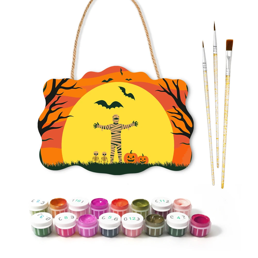 Paint by Numbers - Wooden Door Hanger | Mummy in the Orange Moon