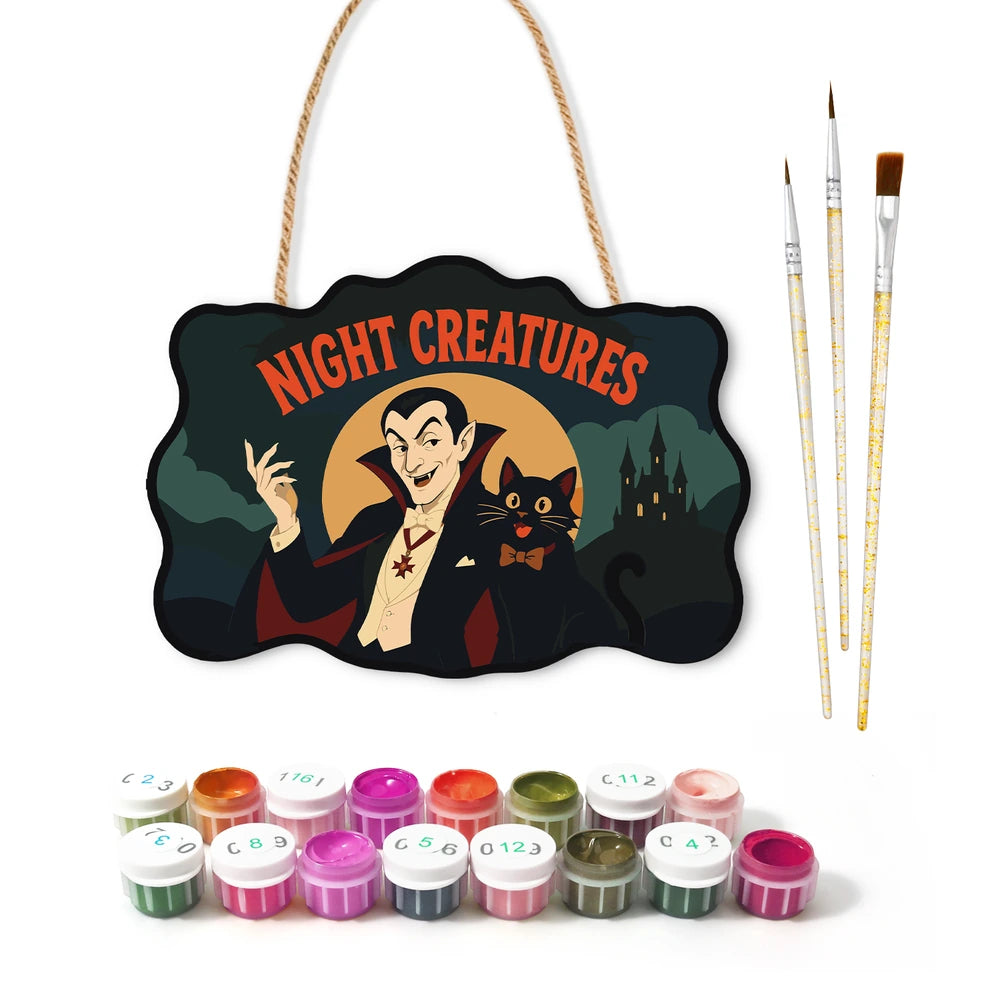 Paint by Numbers - Wooden Door Hanger | Night Creatures