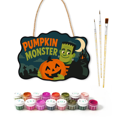 Paint by Numbers - Wooden Door Hanger | Pumpkin Monster