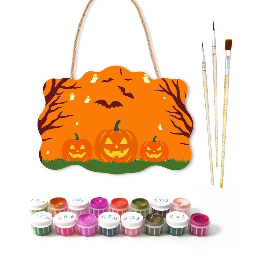 Paint by Numbers - Wooden Door Hanger | Pumpkins Under the Orange Trees