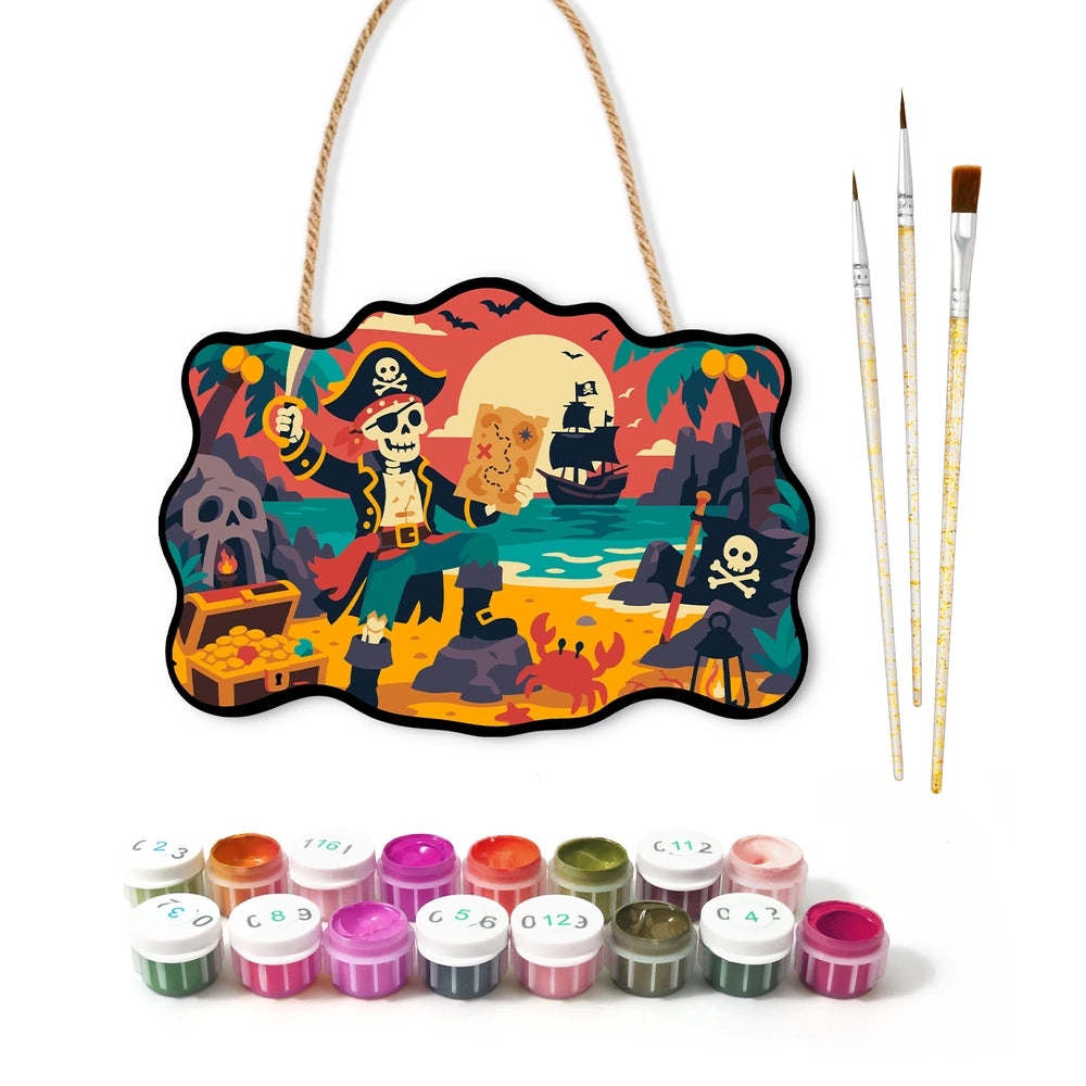 Paint by Numbers - Wooden Door Hanger | Skeleton Pirate with a Treasure Map