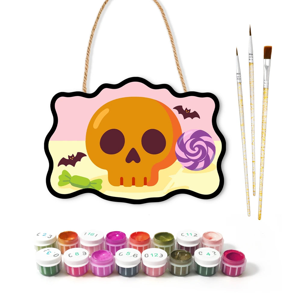 Paint by Numbers - Wooden Door Hanger | Skull with a Lollipop