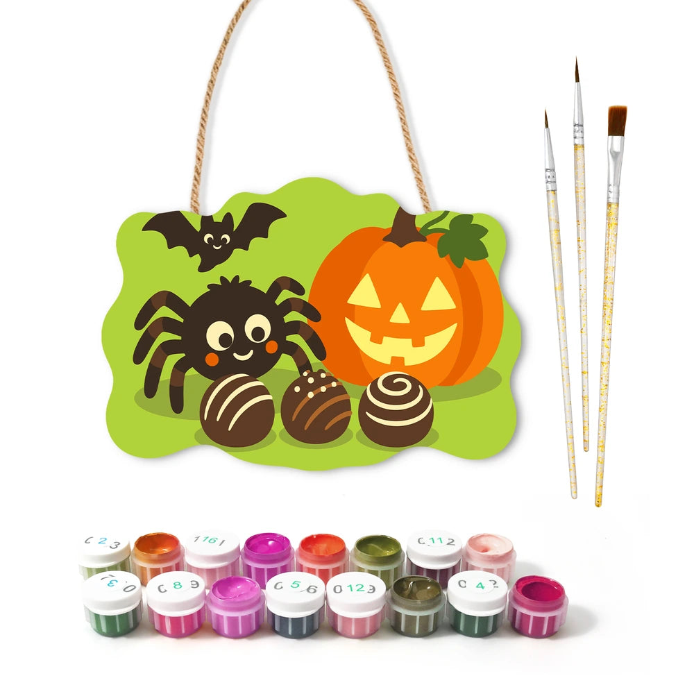 Paint by Numbers - Wooden Door Hanger | Spider with Chocolate Treats