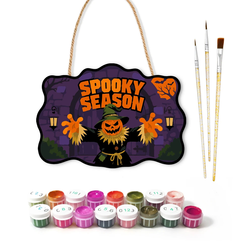 Paint by Numbers - Wooden Door Hanger | Spooky Season Pumpkin Scarecrow