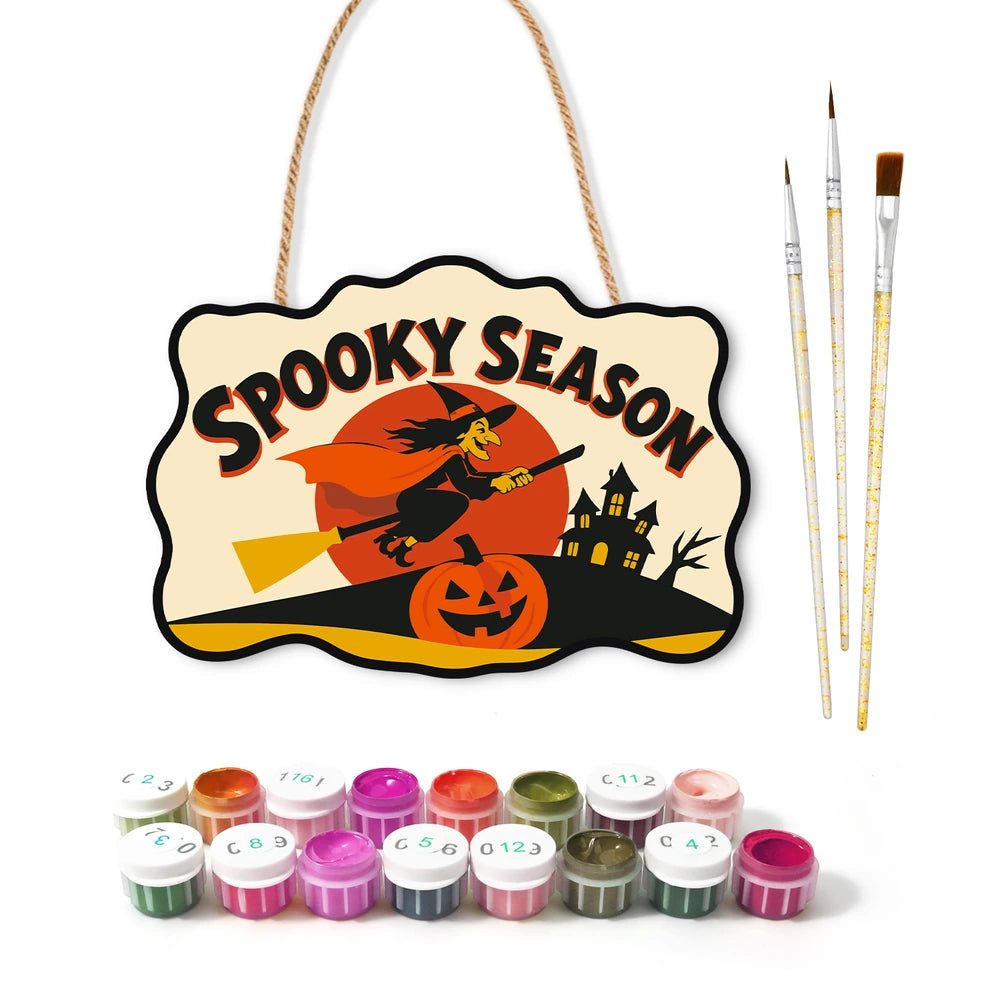 Paint by Numbers - Wooden Door Hanger | Spooky Season Witch