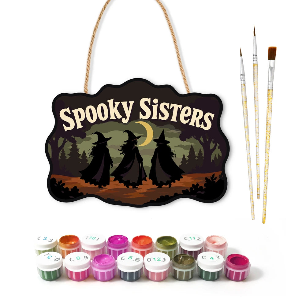 Paint by Numbers - Wooden Door Hanger | Spooky Sisters