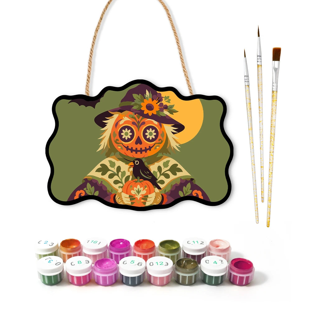 Paint by Numbers - Wooden Door Hanger | Sugar Skull Scarecrow