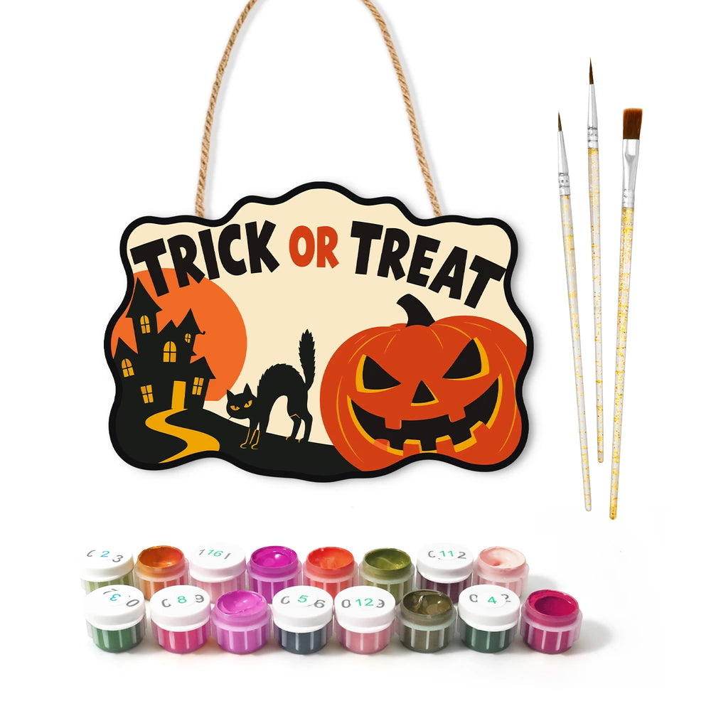 
Paint by Numbers - Wooden Door Hanger | Trick or Treat Pumpkin Path