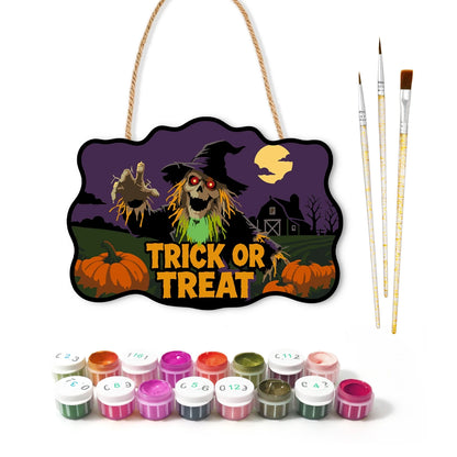 Paint by Numbers - Wooden Door Hanger | Trick or Treat Scarecrow