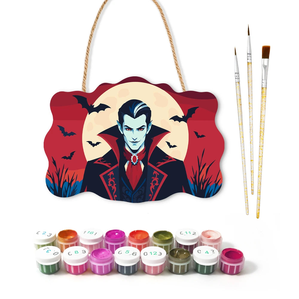 Paint by Numbers - Wooden Door Hanger | Vampire Under the Full Moon