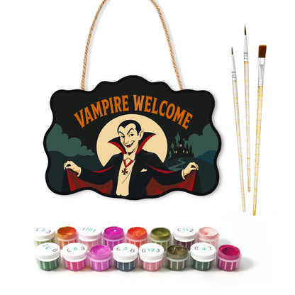 Paint by Numbers - Wooden Door Hanger | Vampire Welcome