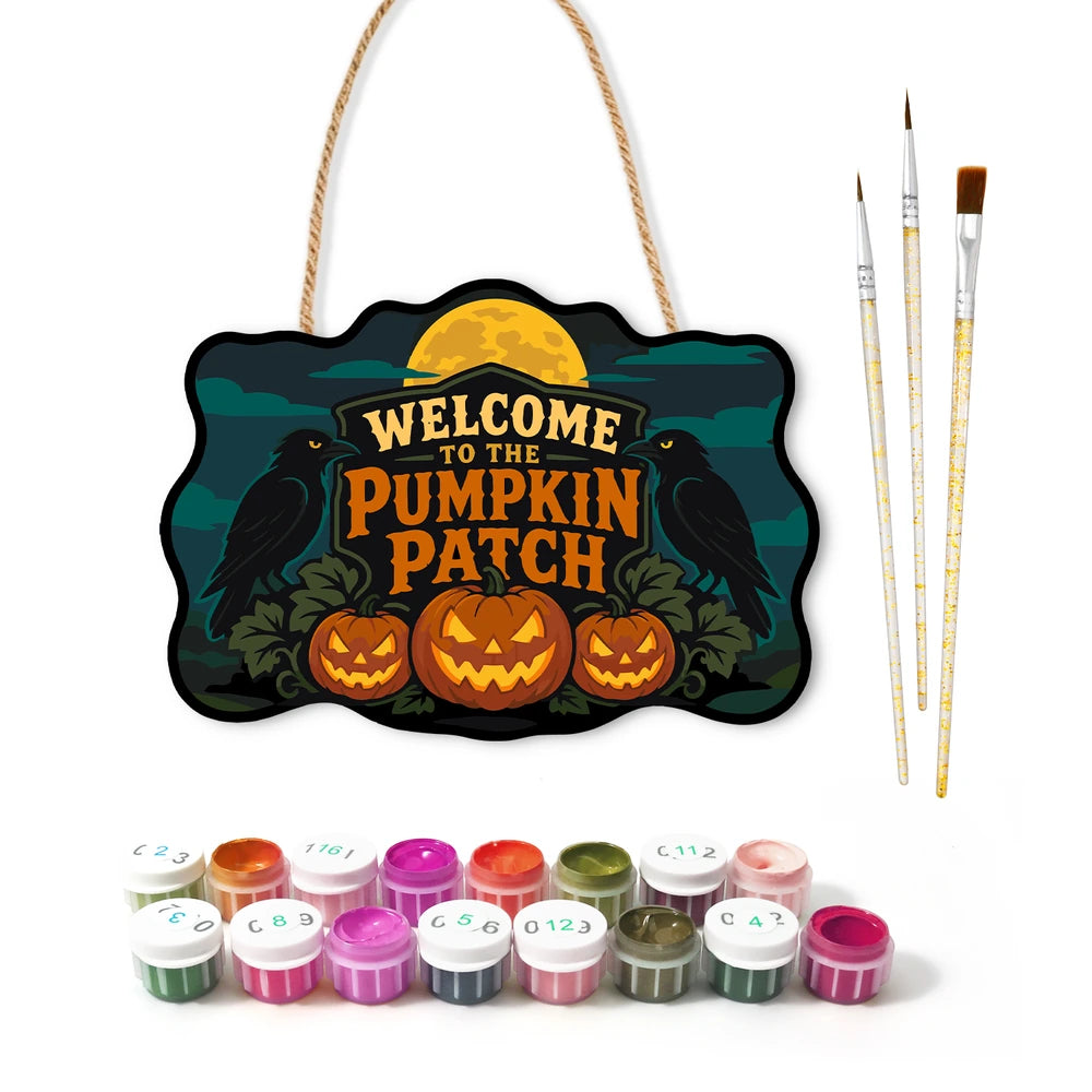 
Paint by Numbers - Wooden Door Hanger | Welcome to the Pumpkin Patch Crows