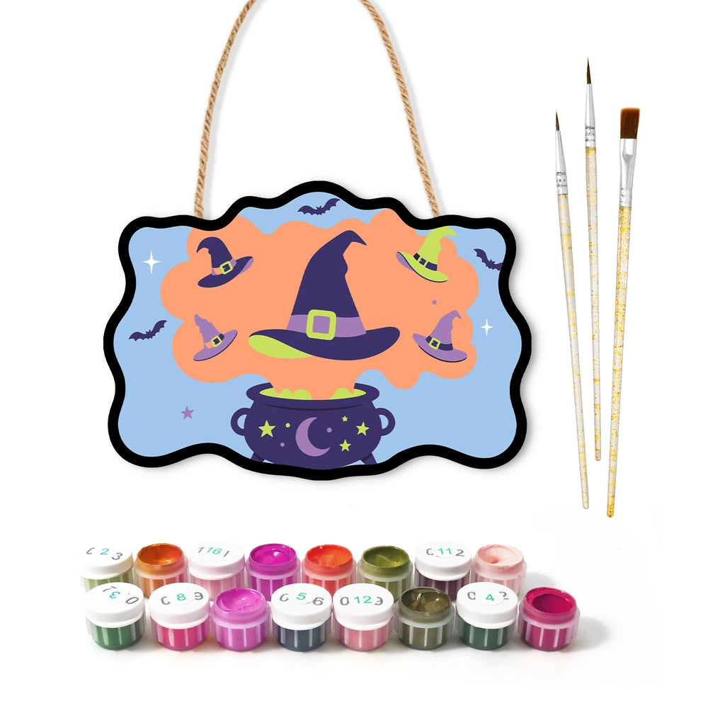 
Paint by Numbers - Wooden Door Hanger | Witch Hats from the Cauldron
