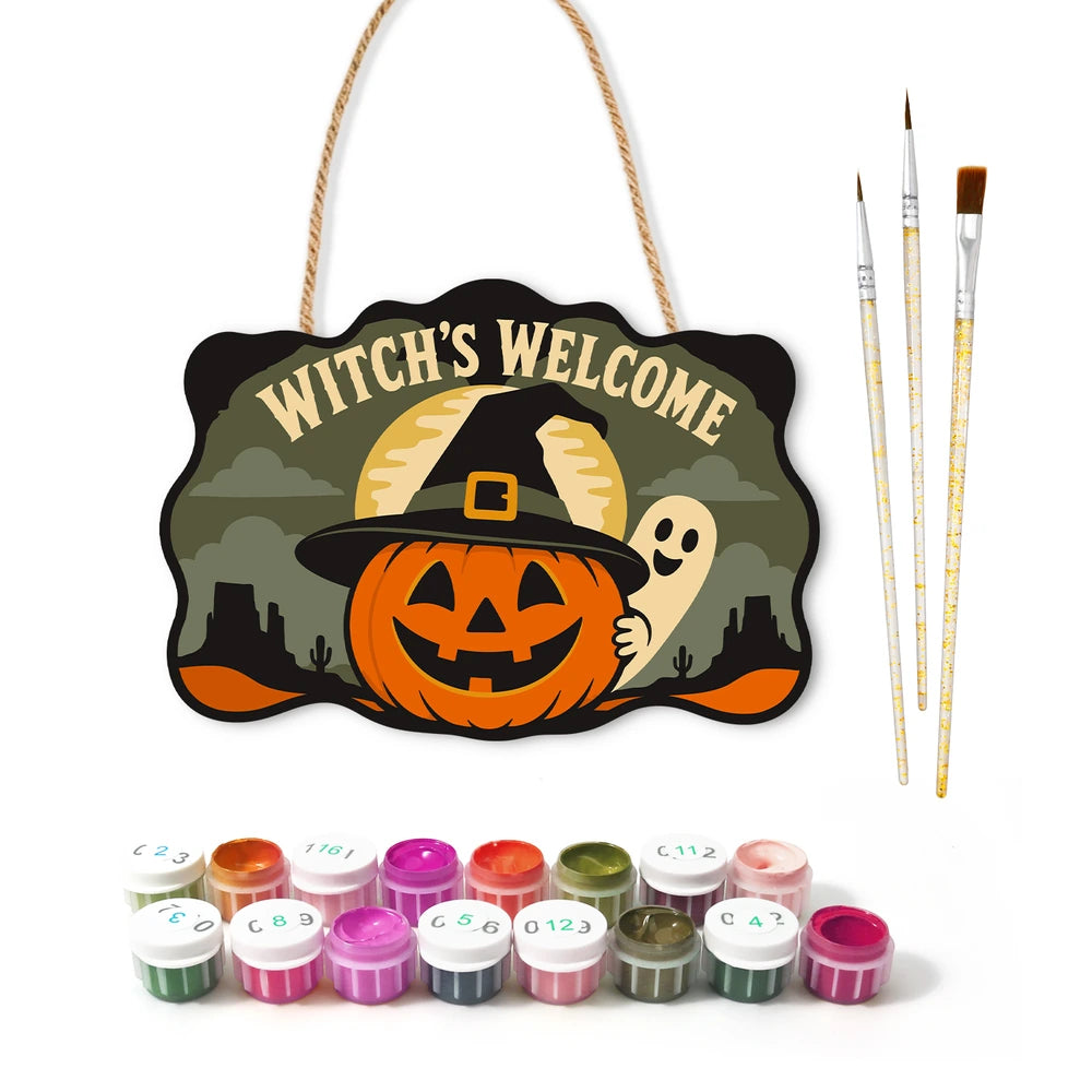 
Paint by Numbers - Wooden Door Hanger | Witch's Welcome